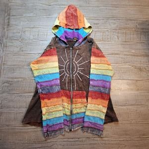 Rising International Women's Size Small Rainbow Embroidered Hoodie Sweatshirt
